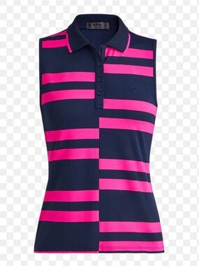 G/FORE Navy & Hot Pink Striped Sleeveless Polo Tank